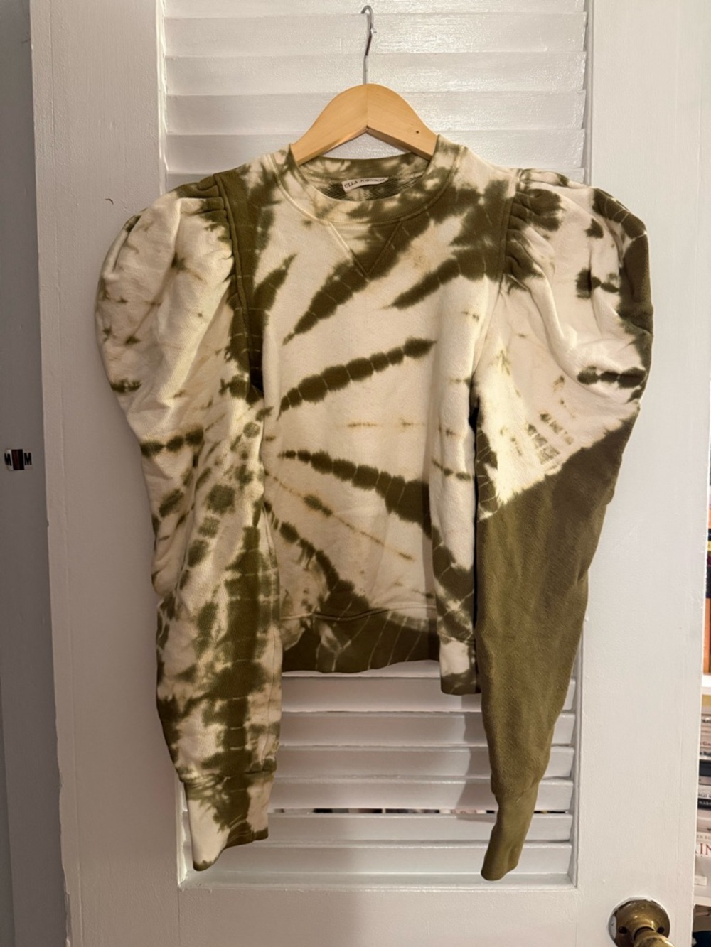 Ulla Johnson Olive & Cream Tie-Dye Puff Sleeve Sweatshirt Petite size